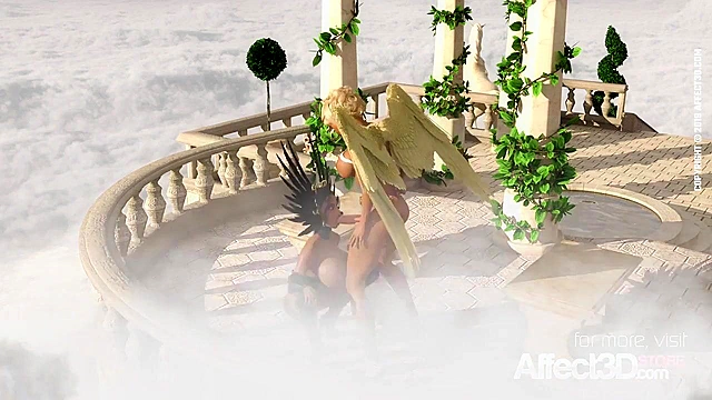 Blonde futanari angel and black demon having a heavenly sky fuck