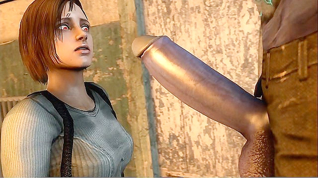 Resident Evil Chick Gets on Knees, Blowjob with Monsta Zombie Dick