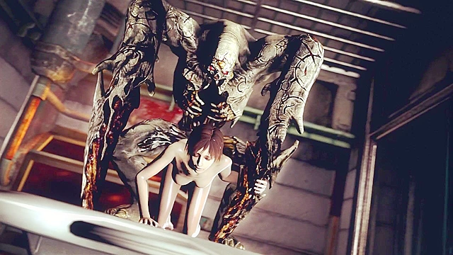 Resident Evil Chick Gets on Knees, Blowjob with Monsta Zombie Dick