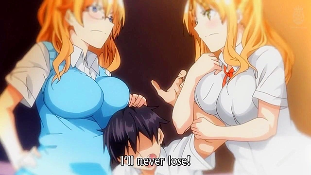 Master Piece 2 - Busty anime schoolgirls dressed as angel and devil give double blowjob