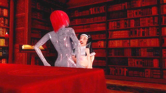 Nasty nun uses her hands and feet to satisfy a demon's futa cock