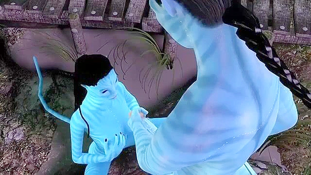 Sexy babe from Avatar gets her mouth fucked and her pussy drilled by big blue cock