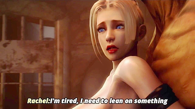 Busty 3d blonde slut gets on her knees and sucks on a throbbing monster cock