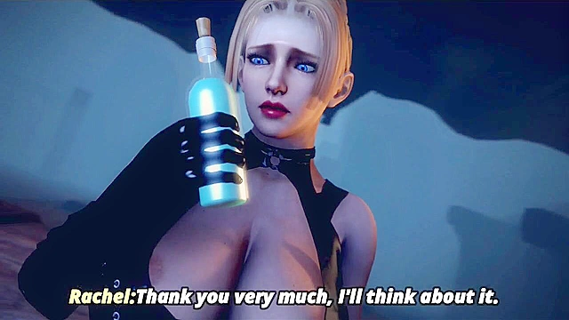 Busty 3d blonde slut gets on her knees and sucks on a throbbing monster cock