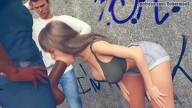 3D Girlfriend Fucks Big Black Cock Officer In Front Of BF