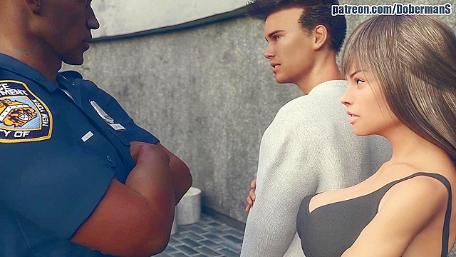 3D Girlfriend Fucks Big Black Cock Officer In Front Of BF