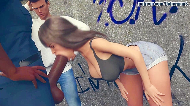 3D Girlfriend Fucks Big Black Cock Officer In Front Of BF