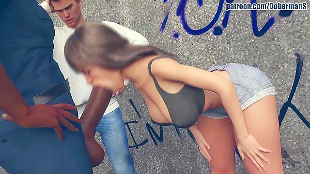 3D Girlfriend Fucks Big Black Cock Officer In Front Of BF