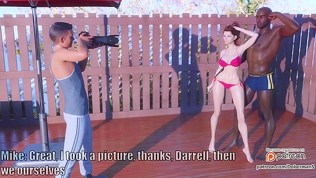 Wife cheating in a photoshoot with an animated hung black man