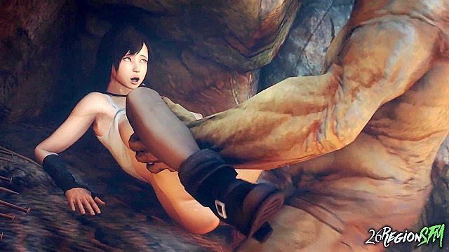 Japanese Kokoro gets impaled by a huge 3d troll cock