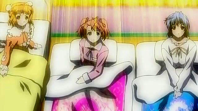 Muscled swimmer gets a handjob from a horny anime teen when she sees his boner