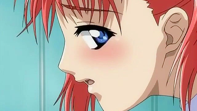 Muscled swimmer gets a handjob from a horny anime teen when she sees his boner