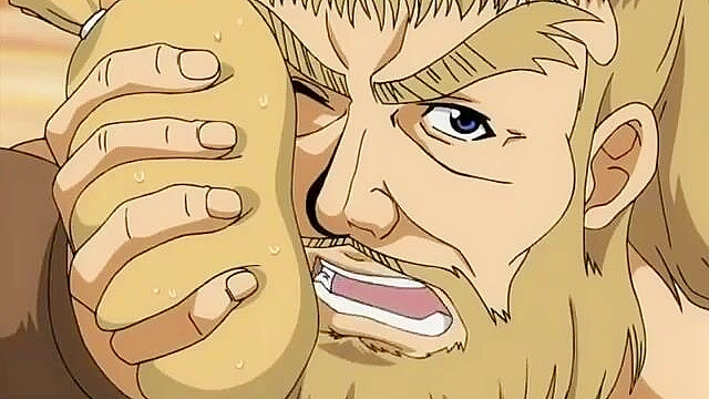 Muscled swimmer gets a handjob from a horny anime teen when she sees his boner