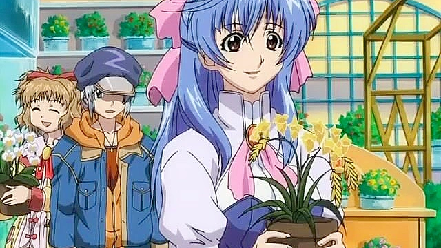 Muscled swimmer gets a handjob from a horny anime teen when she sees his boner