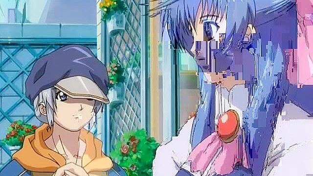 Muscled swimmer gets a handjob from a horny anime teen when she sees his boner