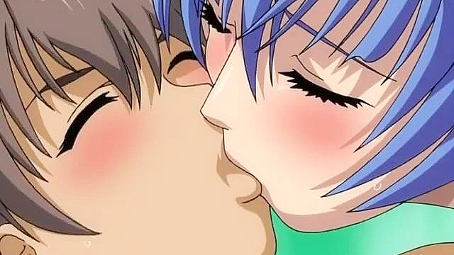 Muscled swimmer gets a handjob from a horny anime teen when she sees his boner