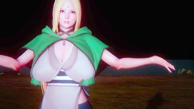 Busty Tsunade gets on her knees and sucks a big cock