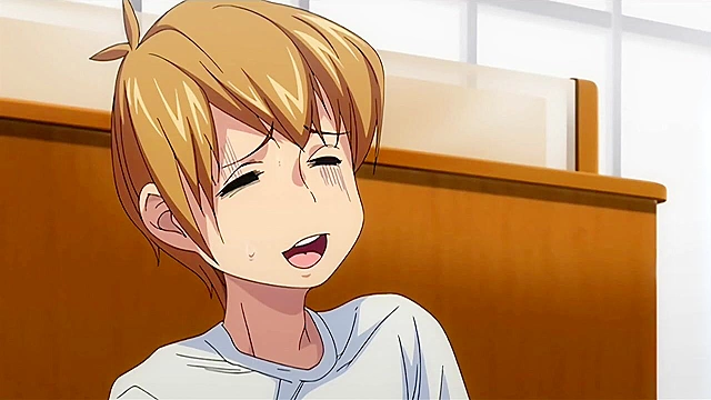 Redhead anime schoolgirl sucks a student's dick in the school bathroom