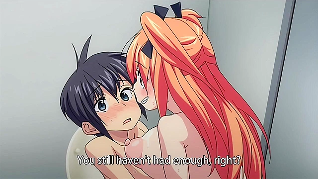 Redhead anime schoolgirl sucks a student's dick in the school bathroom