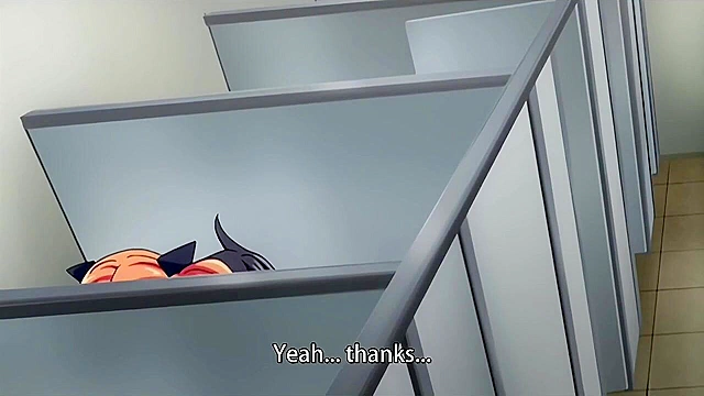 Redhead anime schoolgirl sucks a student's dick in the school bathroom