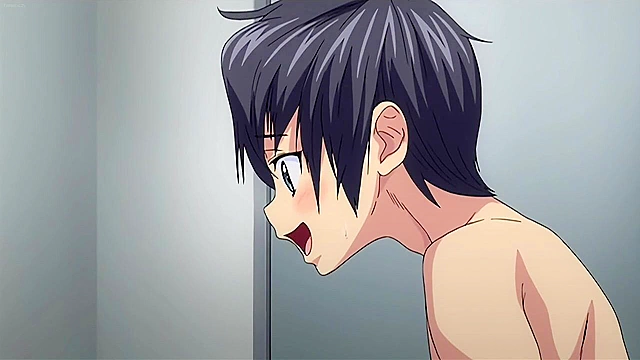 Redhead anime schoolgirl sucks a student's dick in the school bathroom