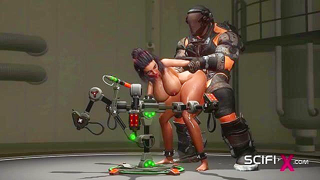 Super hot handcuffed slutty ebony girl gets fucked rough by sci-fi soldier