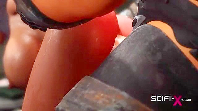 Super hot handcuffed slutty ebony girl gets fucked rough by sci-fi soldier