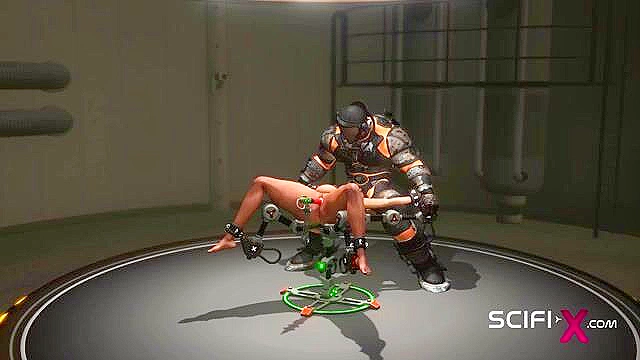 Super hot handcuffed slutty ebony girl gets fucked rough by sci-fi soldier