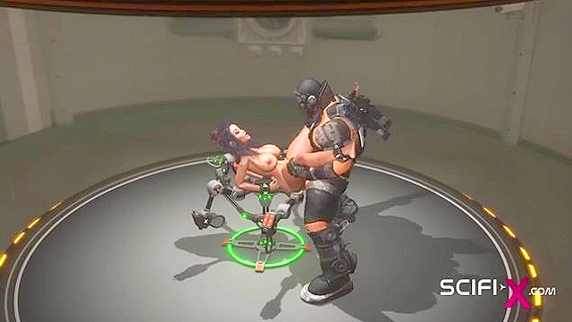 Super hot handcuffed slutty ebony girl gets fucked rough by sci-fi soldier