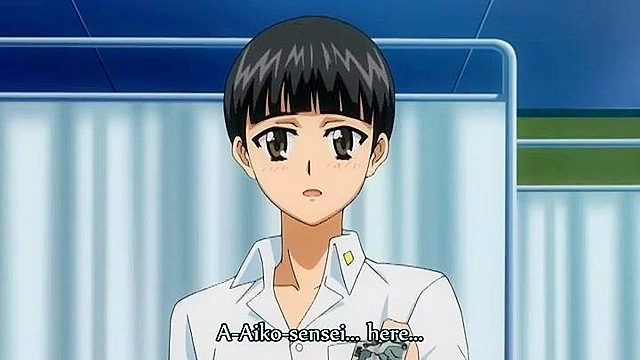 Dirty school nurse with huge hentai tits gives a student a boobjob