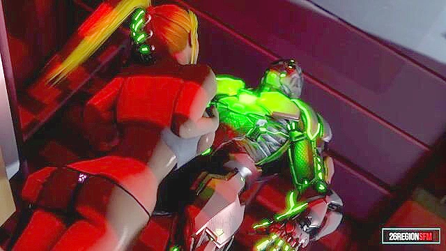 Samus Aran is pounded rough in her pussy by a cyborg's meaty cock