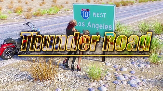 Thunder Road - Busty futanari bangs a bike chick on the side of the road