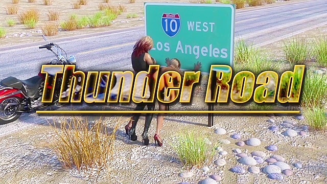 Thunder Road - Busty futanari bangs a bike chick on the side of the road
