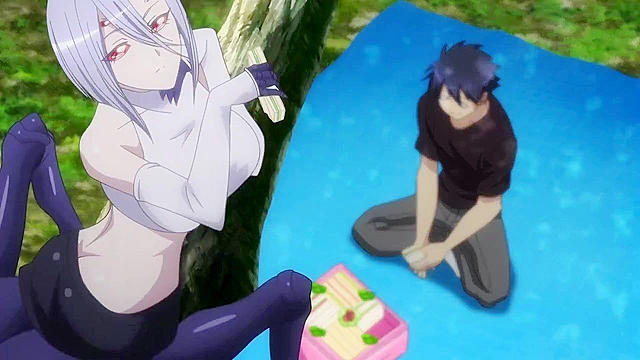 Dude hangs on to a pair of giant boobs while monsters fight