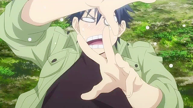 Dude hangs on to a pair of giant boobs while monsters fight