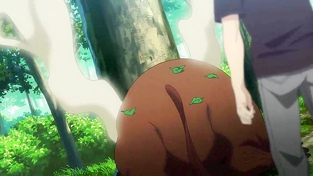 Dude hangs on to a pair of giant boobs while monsters fight