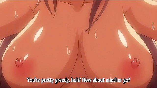 Two anime schoolgirls with huge tits give a double blowjob with facial