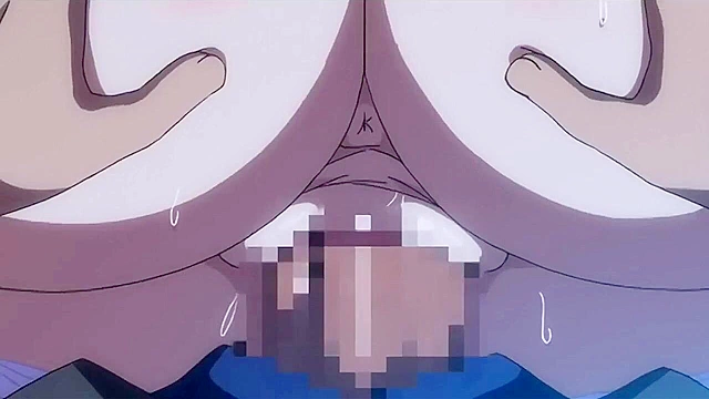 Two anime schoolgirls with huge tits give a double blowjob with facial