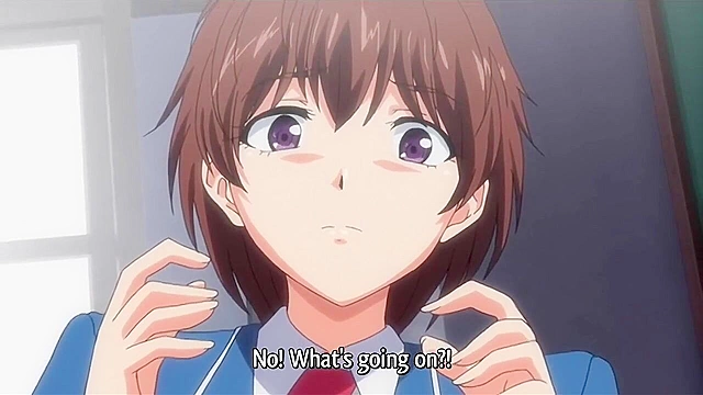 Two anime schoolgirls with huge tits give a double blowjob with facial