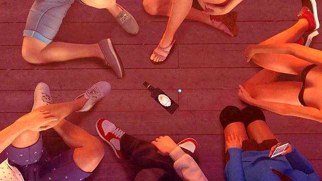 3D Anime Couple Engages in Steamy Spin the Bottle Seduction Session