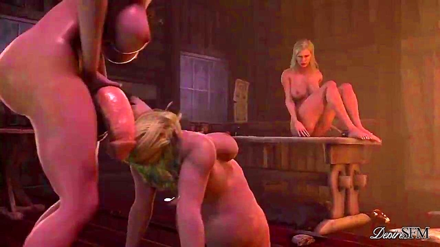 Huge-Cocked Futanari Triss Ravishes Two Hot Blondes in Hardcore Anime Action