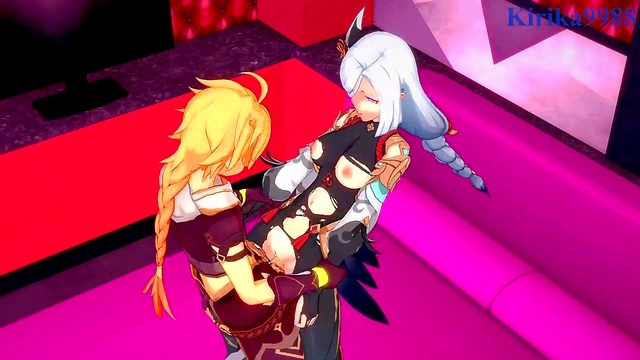 Intense 3D Anime Sex With Big-Busted Noelle, Shenhe & Aether From Genshin Impact