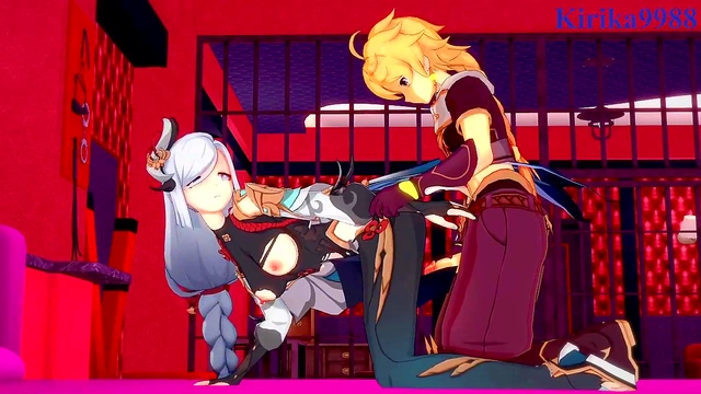 Intense 3D Anime Sex With Big-Busted Noelle, Shenhe & Aether From Genshin Impact