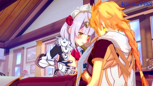 Intense 3D Anime Sex With Big-Busted Noelle, Shenhe & Aether From Genshin Impact
