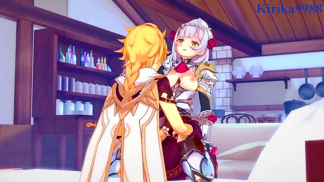 Intense 3D Anime Sex With Big-Busted Noelle, Shenhe & Aether From Genshin Impact