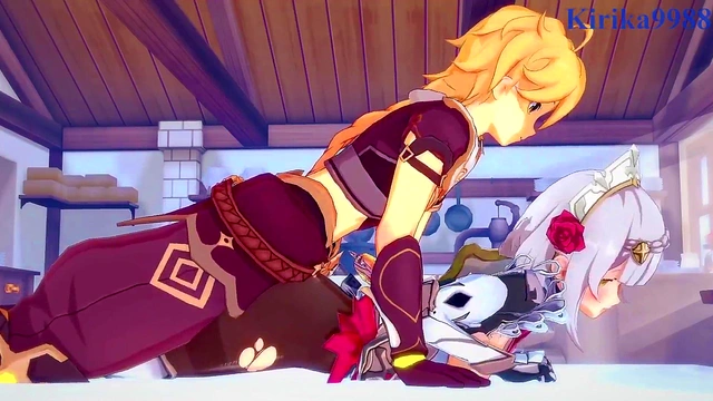 Intense 3D Anime Sex With Big-Busted Noelle, Shenhe & Aether From Genshin Impact