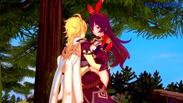 Intense 3D Hentai Sex With Amber, Amy, and Aether From Genshin Impact