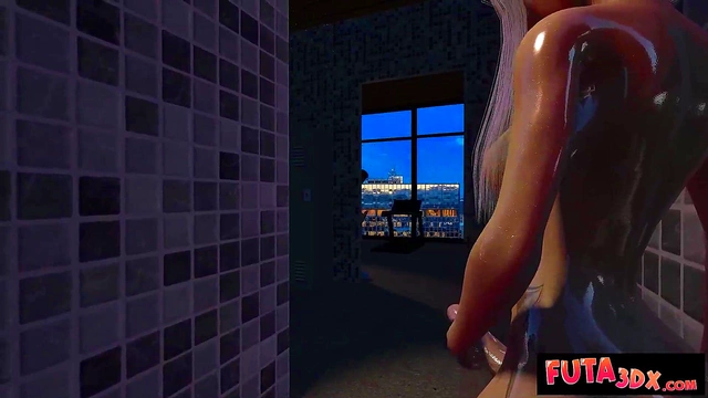 Big-Titted Futanari Babe Gets Hard AnalFuck In The Shower Doggy Style