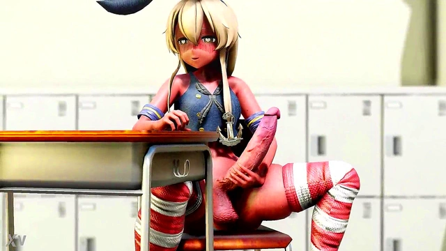 Big-Titted Futanari Student Masturbates for Teacher With Big Dick Load