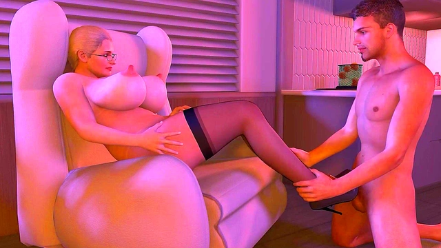 Sexy Cougar in High Heels Teases with Busty Footjob for Ecchi Anime Fun